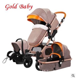 ETQP Fast Shippin จัดส่งฟรีรถเข็นเด็กทารก Higher Land-Scape Pram 3 In 1แบบพกพา Carriage 2 In 1 Golden Baby Walker