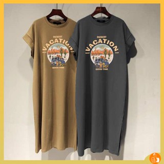 ชุดสาวอวบอ้วน เดรสสาวอวบ 2023ฤดูร้อนใหม่ผ้าฝ้ายแขนสั้นเสื้อยืดกระโปรงผู้หญิงสไตล์เกาหลีหลวมสบายๆขนาดใหญ่แขนบินชุดกระโปรงยาว