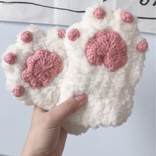 ถุงมือครึ่งนิ้ว ผ้าวูลถัก แฮนด์เมด ลายอุ้งเท้าแมวน่ารัก diy แฟชั่นฤดูใบไม้ร่วง และฤดูหนาว