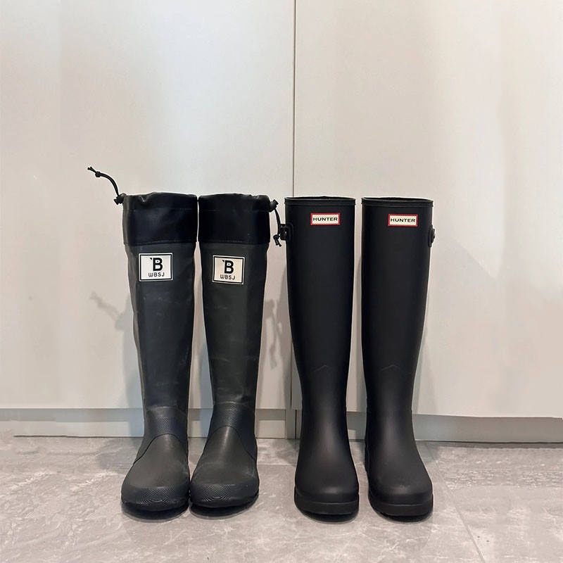 ☜รองเท้าฝนหนา soled แฟชั่นสตรีรองเท้าฝน WEDGE PVC Rain BOOTS Soft Slim ขี่ยาวหลอดด้านในเพิ่มความสูงรองเท้าน้ำ