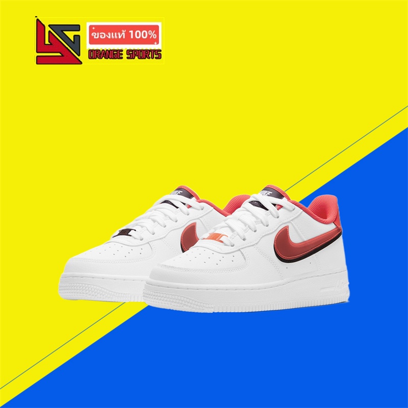 Nike Nike รองเท้าผู้หญิง Air Force 1 สีขาวสีแดงสีดำ Double Hook Stitching Air Force One รองเท้าผ้าใบ CW1574-101