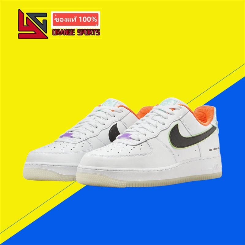 Nike Nike รองเท้าผู้ชาย Air Force 1 Air Force One สีขาวสีส้ม Gaming รองเท้าผ้าใบ Low Top DO2333-101