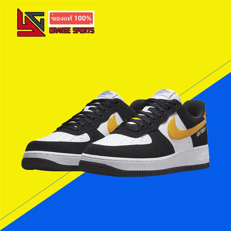 Nike รองเท้าผู้ชาย Nike Air Force 1 สีดำและสีขาวสีเหลือง Air Force 1 รองเท้ากีฬาต่ำ DH7568-002