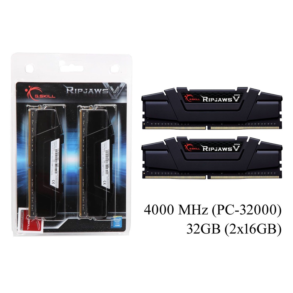 G.Skill RipJaws V 32GB (2x16GB) DRAM DDR4 4000MHz CL18 Desktop Memory Kit (Black), F4-4000C18D-32GVK