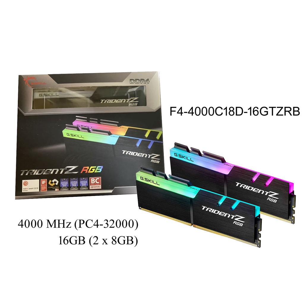 G.Skill Trident Z RGB 16GB (2x8GB) DRAM DDR4 4000MHz CL18 Desktop Memory Kit, F4-4000C18D-16GTZRB