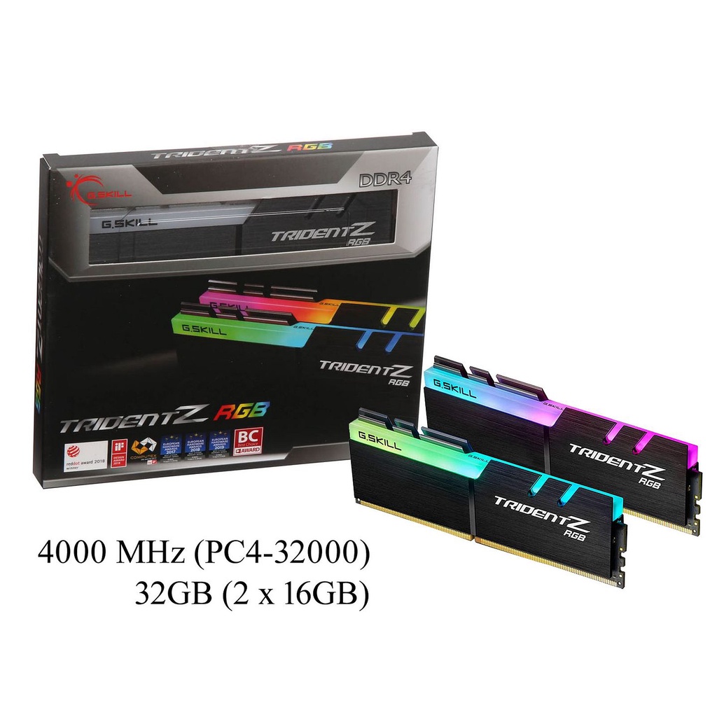 G.Skill Trident Z RGB 32GB (2x16GB) DRAM DDR4 4000MHz CL18 Desktop Memory Kit, F4-4000C18D-32GTZR