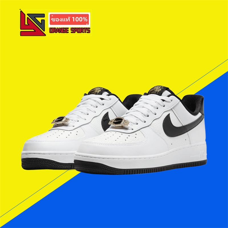 Nike รองเท้าผู้ชาย Nike Air Force 1 สีขาวสีดำทองหัวเข็มขัด Air Force One รองเท้าผ้าใบต่ำ DR9866-100