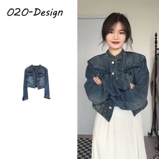 ☑2023 ฤดูใบไม้ผลิใหม่สไตล์ฝรั่งเศส Retro Retro สั้น DENIM แจ็คเก็ตผู้หญิงหลวม Slim COLLAR JACKET Tops