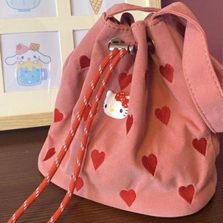 ✽✗▽Niche high-end Drawstring Drawstring Bagผู้หญิง2023ใหม่รักเย็บปักถักร้อยกระเป๋าAll-Matchกระเป๋าMessengerไหล่เดียว