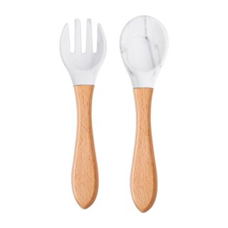 BIR9 ชุดอาหารเด็ก Soft Tip Spoon Organic Soft Tip Healthy Kid Training Spoon And Fork Kit Kitchen Utensils Learn To Eat