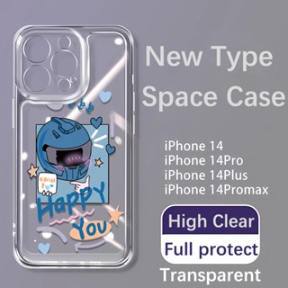 เคสโทรศัพท์มือถือแบบนิ่ม ใส กันรอยเลนส์หมวกกันน็อค ลายการ์ตูน Happy Space สําหรับ iphone 14promax 11 12 13 7Plus X XR XSMax