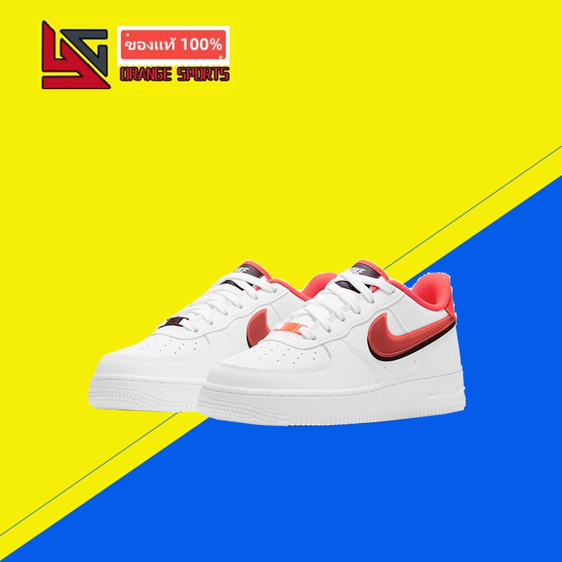 Nike Nike รองเท้าผู้หญิง Air Force 1 สีขาวสีแดงสีดำ Double Hook Retro Low Top รองเท้าผ้าใบ CW1574-101