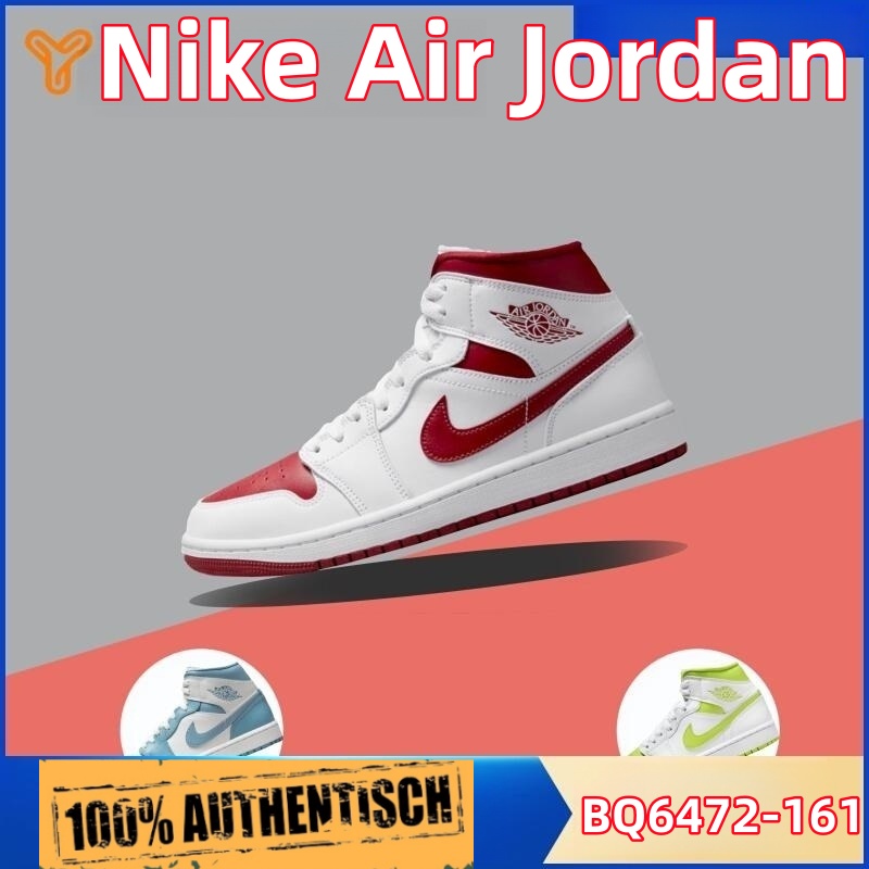 Nike Air Jordan 1 Mid AJ1 สีขาวแดง รองเท้าบาสเก็ตบอล. BQ6472-161