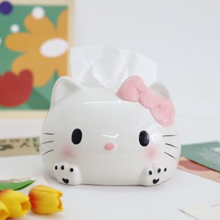 ✹∈น่ารักกล่องกระดาษทิชชูเซรามิก HelloKitty อุปกรณ์ต่อพ่วงเซรามิคหัตถกรรมเครื่องประดับ Dopamine ตกแต่งบ้าน