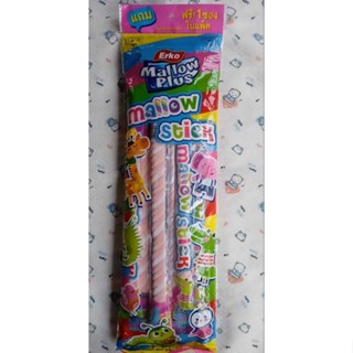 EXP.02/2024 MALLOW STICK สติ๊ก มาร์ชเมลโลว์ รสสตรอเบอร์รี ขนาด 20กรัม ยกแพ็ค 12แท่ง MARCHMALLOW