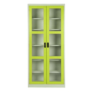 HomePro ตู้เหล็กสูงบานเปิดกระจก MAX-052 สีขาว/เขียว แบรนด์ KIOSK