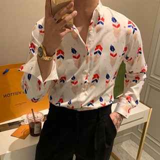 เสื้อเชิ้ตแขนยาวลําลอง เข้ารูป พิมพ์ลายขนนก แฟชั่นฤดูใบไม้ร่วง สําหรับสุภาพสตรี