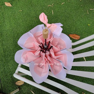 △△Peach Blossom~Love Umbrella ร่มพับด้วยมือระดับไฮเอนด์มูลค่าสูง Ins Soft Waxy Style Niche Pink Girl Heart Umbrella