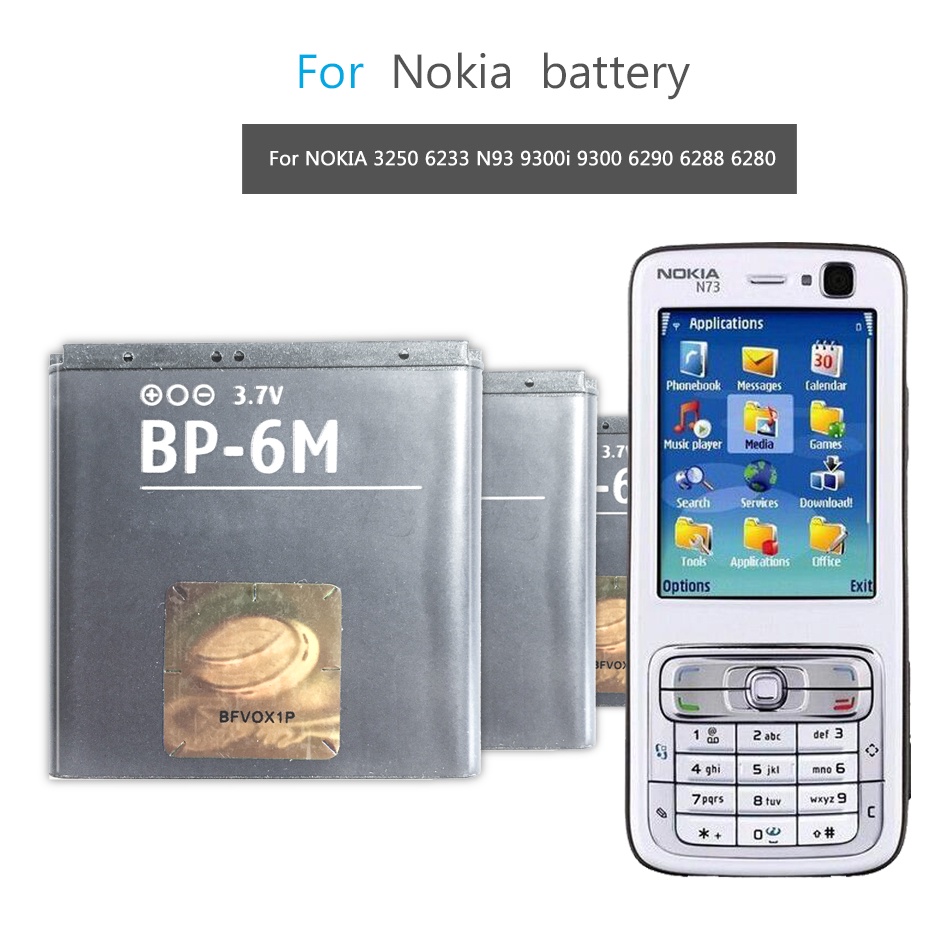 แบตเตอรี่โทรศัพท์มือถือ BP-6M สำหรับ NOKIA N93 N73 9300 6233 6280 6282 3250 6151 6234 6288 9300i N77
