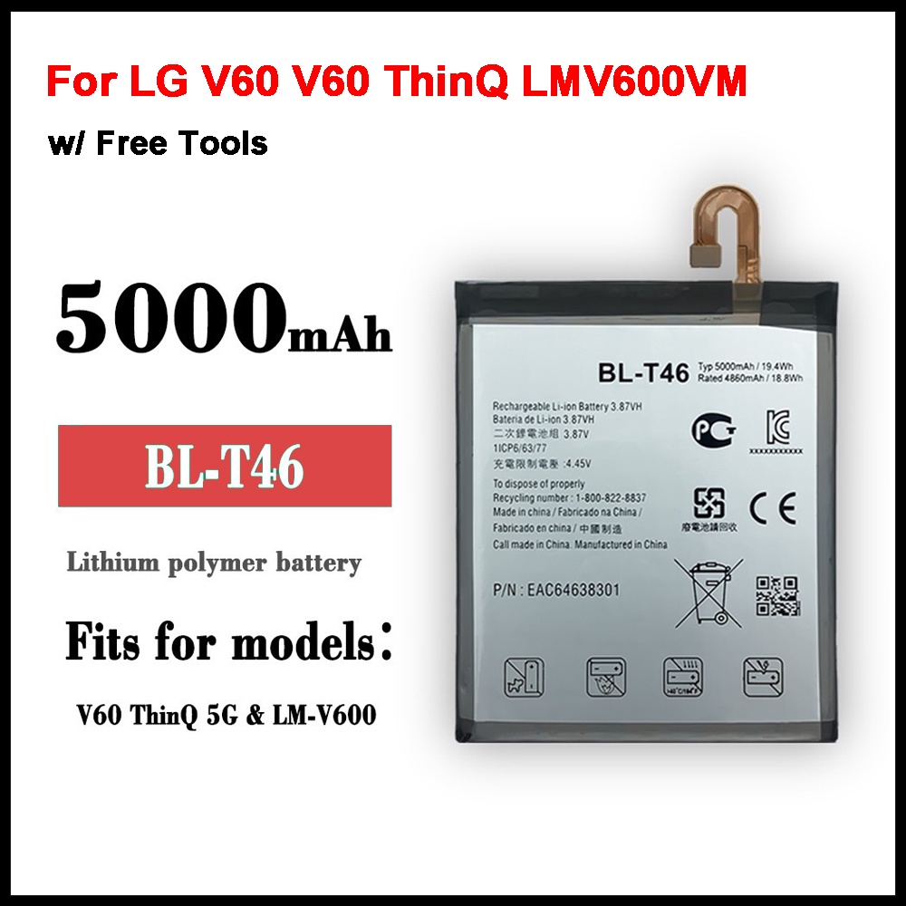100% Original 5000MAh BL-T46 BL แบตเตอรี่ T46สำหรับ LG V60 V60 ThinQ LMV600VM V600QM5แบตเตอรี่โทรศัพท์พร้อมหมายเลขติดตาม