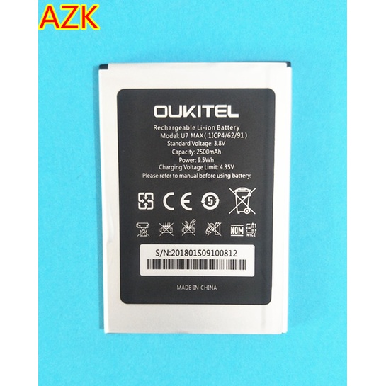 AZK 3.8โวลต์2500มิลลิแอมป์ชั่วโมงใหม่ U7 MAX แบตเตอรี่เปลี่ยนแบตเตอรี่สำหรับ Oukitel U7 MAX โทรศัพท์