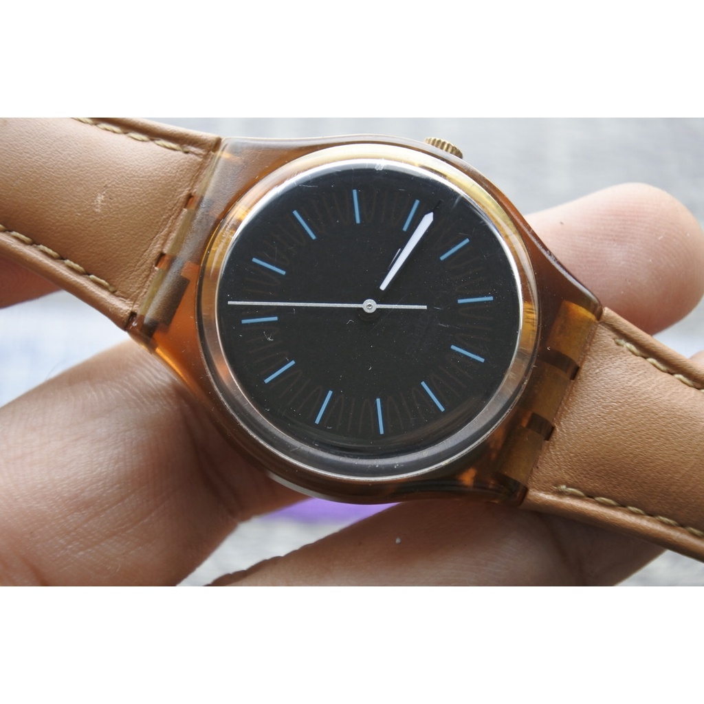 นาฬิกา Vintage มือสองญี่ปุ่น Swatch AG Jelly Fish ระบบ QUARTZ UNISEX ทรงกลม กรอบดำ หน้าดำ หน้าปัด35มม