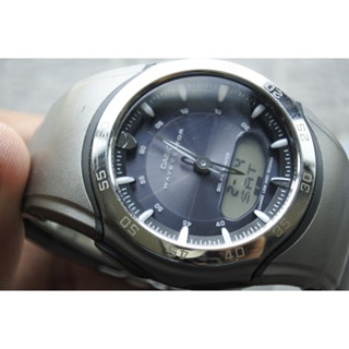 นาฬิกา Vintage มือสองญี่ปุ่น Casio LCD Digital Titanium ระบบ WAVE CEPTER SOLAR ผู้ชาย ทรงกลม กรอบเงิน หน้าปัด42มม