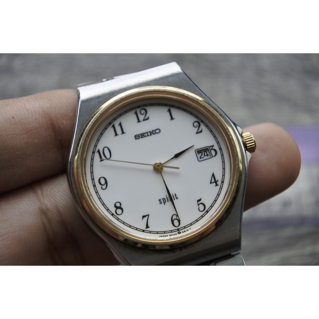 นาฬิกา Vintage มือสองญี่ปุ่น SEIKO SPIRIT 5P32 6b30 ระบบ QUARTZ ผู้ชาย ทรงกลม กรอบทอง หน้าขาว หน้าปัด36มม