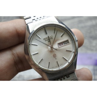 นาฬิกา Vintage มือสองญี่ปุ่น Seiko QZ 0923 8010 ระบบ QUARTZ ผู้ชาย ทรงกลม กรอบเงิน หน้าขาว หน้าปัด36มม