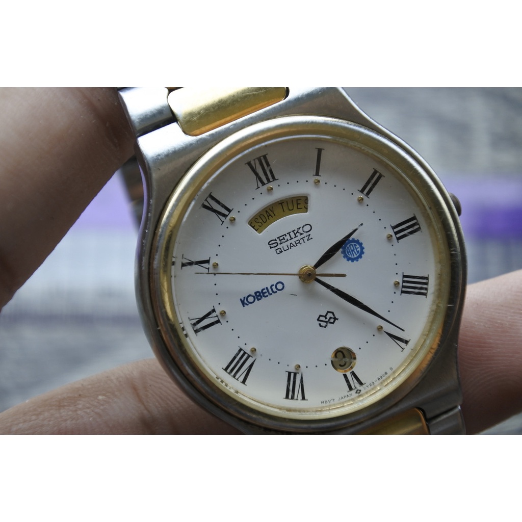 นาฬิกา Vintage มือสองญี่ปุ่น SEIKO SQ 5Y23 8150 ระบบ QUARTZ ผู้ชาย ทรงกลม กรอบทอง หน้าปัดตัวเลขโรมัน หน้าปัด36มม