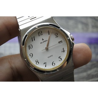 นาฬิกา Vintage มือสองญี่ปุ่น BUREN SWISS ระบบ QUARTZ ผู้ชาย ทรงกลม กรอบเงิน หน้าขาว หน้าปัด36มม