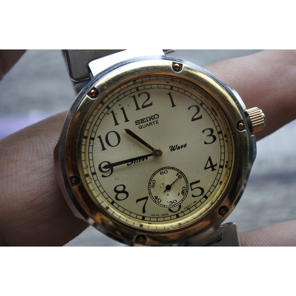 นาฬิกา Vintage มือสองญี่ปุ่น SEIKO SILVERWAVE 2628 0110 ระบบ QUARTZ ผู้ชาย ทรงกลม กรอบทอง หน้าปัด40มม