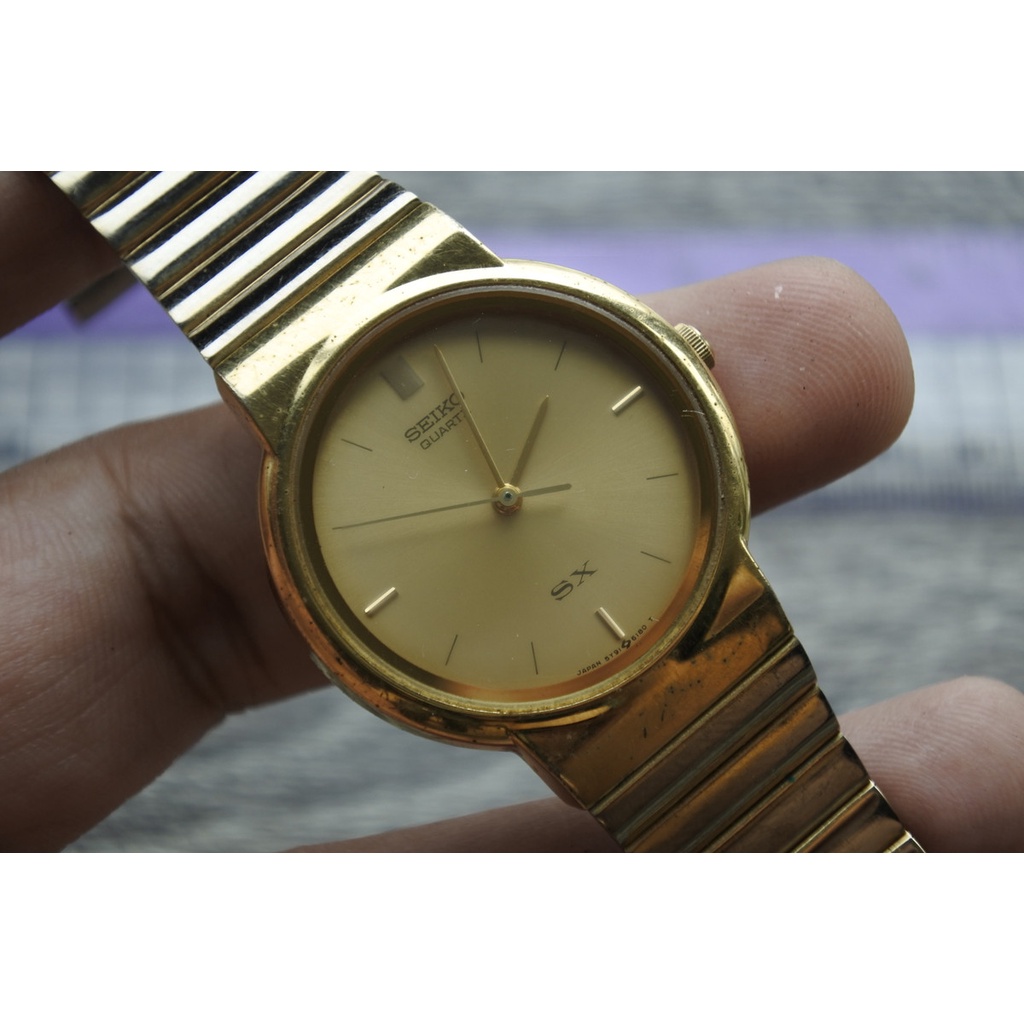 นาฬิกา Vintage มือสองญี่ปุ่น SEIKO SX 5Y91 6080 ระบบ QUARTZ ผู้หญิง ทรงกลม กรอบทอง หน้าทอง หน้าปัด31มม