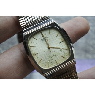 นาฬิกา Vintage มือสองญี่ปุ่น SEIKO DOLCE 5931 5450 ระบบ QUARTZ ผู้ชาย ทรงสี่เหลี่ยม กรอบทอง หน้าทอง หน้าปัด31มม