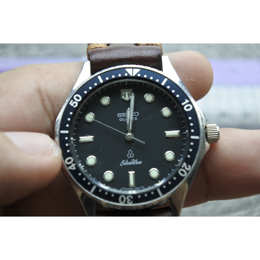 นาฬิกา Vintage มือสองญี่ปุ่น SEIKO SILVERWAVE 6030 6000 ระบบ QUARTZ ผู้ชาย ทรงกลม หน้าปัดหมุนได้ หน้าดำ หน้าปัด38มม