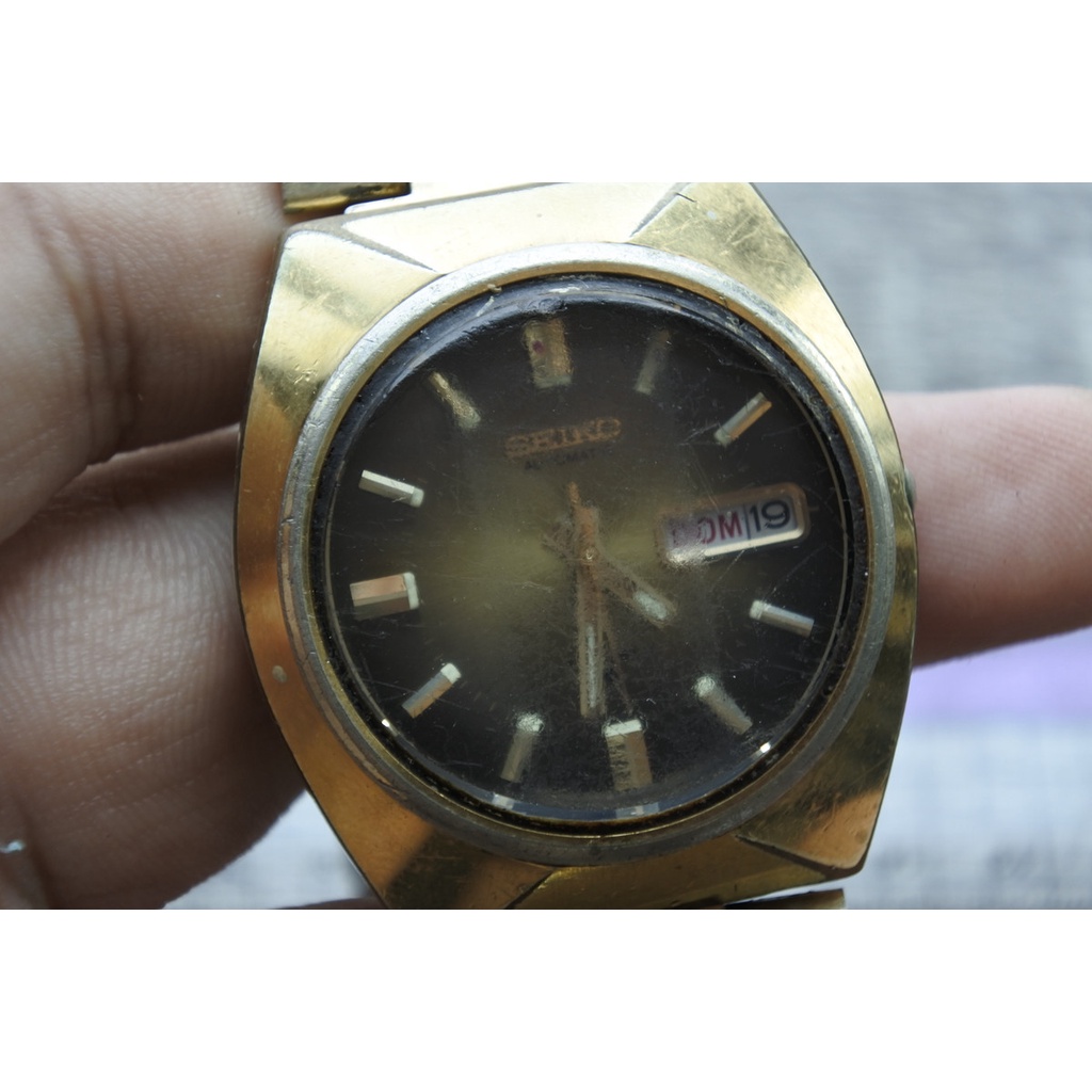 นาฬิกา Vintage มือสองญี่ปุ่น SEIKO 6309 7009 ระบบ AUTOMATIC ผู้ชาย ทรงกลม กรอบทอง หน้าปัดสีเขียว หน้าปัด37มม