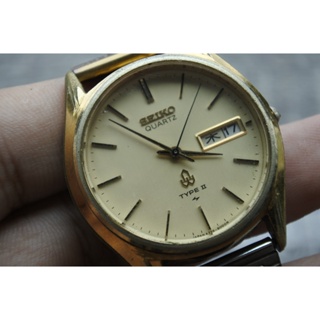 นาฬิกา Vintage มือสองญี่ปุ่น SEIKO Type II ชุบทอง 4336 8000 ระบบ QUARTZ ผู้ชาย ทรงกลม กรอบทอง หน้าทอง หน้าปัด36มม