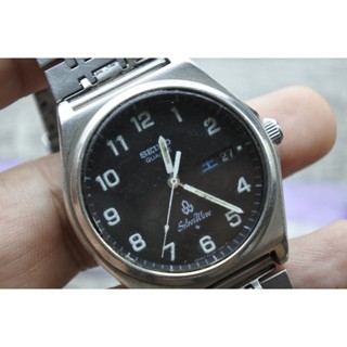 นาฬิกา Vintage มือสองญี่ปุ่น SEIKO SILVERWAVE 8229 7000 ระบบ QUARTZ ผู้ชาย ทรงกลม กรอบเงิน หน้าดำ หน้าปัด38มม