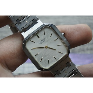 นาฬิกา Vintage มือสองญี่ปุ่น SEIKO CREDOR 9300 5080 ระบบ QUARTZ ผู้ชาย ทรงสี่เหลี่ยม กรอบเงิน หน้าขาว หน้าปัด30มม