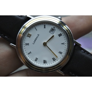 นาฬิกา Vintage มือสองญี่ปุ่น SEIKO LASSALE 5E29 F010 18KT BEZEL QUARTZ ผู้ชาย ทรงกลม กรอบทอง หน้าปัดตัวเลขโรมัน 35มม