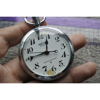 นาฬิกา Vintage มือสองญี่ปุ่น Pocket Watch นาฬิกาพก SEIKO PRECISION 6110 0010 ไขลาน ผู้ชาย ทรงกลม หน้าปัดสีเขียว 44มม