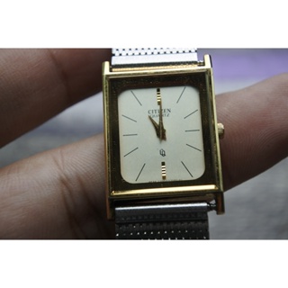 นาฬิกา Vintage มือสองญี่ปุ่น Citizen super Slim ระบบ QUARTZ UNISEX ทรงสี่เหลี่ยม กรอบทอง หน้าทอง หน้าปัด21มม