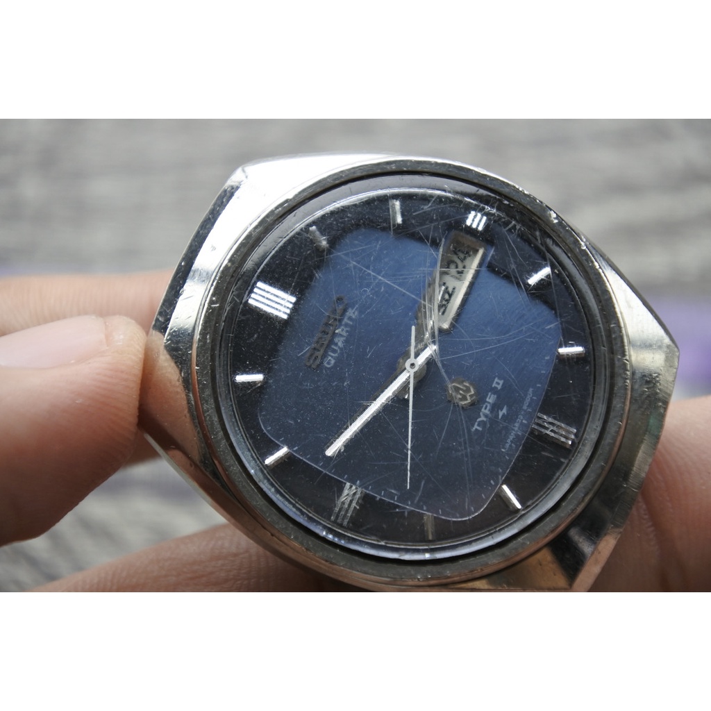 นาฬิกา Vintage มือสองญี่ปุ่น SEIKO TYPE II 4623 9000 ระบบ QUARTZ ผู้ชาย ทรงกลม กรอบเงิน หน้าสีน้ำเงิน หน้าปัด36มม