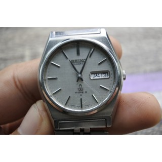 นาฬิกา Vintage มือสองญี่ปุ่น SEIKO TYPE II 7546 7050 ระบบ QUARTZ ผู้ชาย ทรงกลม กรอบเงิน หน้าเทา หน้าปัด36มม