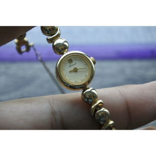 นาฬิกา Vintage มือสองญี่ปุ่น ORIENT ระบบ QUARTZ ผู้หญิง ทรงกลม กรอบทอง หน้าปัด15มม