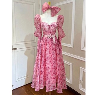 ♣✻┇ฤดูใบไม้ผลิ 2023 ใหม่VINTAGE Tea Breakฝรั่งเศสสีชมพูดอกไม้Fairyชุดสตรีฤดูร้อน