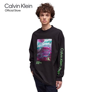 CALVIN KLEIN เสื้อยืดแขนยาวผู้ชาย Hyper Real ทรง Regular รุ่น J324154 BEH - สีดำ