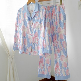 ชุดนอน Muslin pajamas [ โค้ด MUSSEP130 ลด 130 ฿]Silk Satin ( รุ่น P1196 )