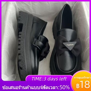 ♕❀ญี่ปุ่นJK Slip-On Bowknot Loafers 2022 ฤดูใบไม้ร่วงใหม่หนาเพิ่มความสูงรองเท้าหนังขนาดเล็กผู้หญิงสไตล์อังกฤษ