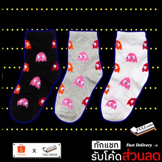 ถุงเท้า​ลาย​ เกมส์ แพ็ก แมน ขนาด Free Size Pac Man 1980s Socks_A71